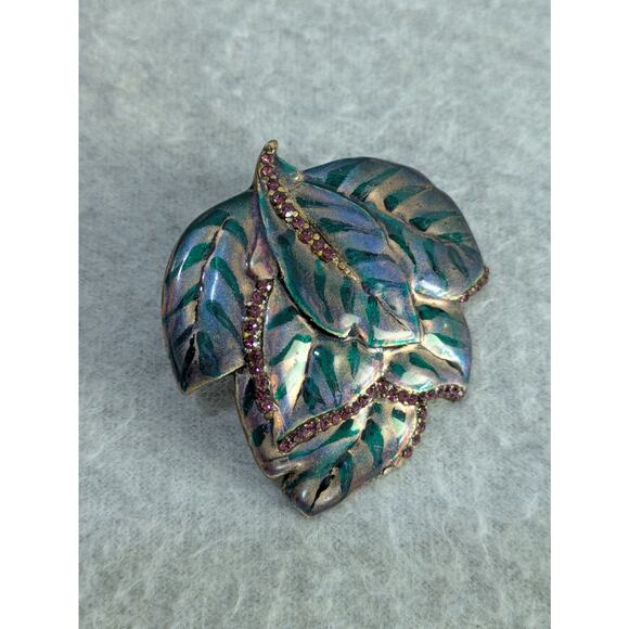 Chico's Leaf Shaped‎ Scarf Holder Rhinestones Iridescent Vintage - Picture 1 of 9